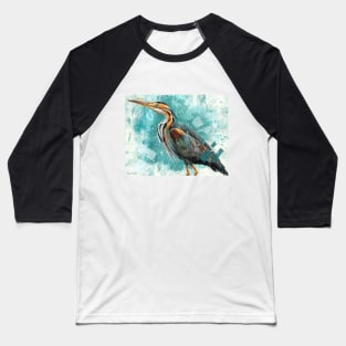 Painting of a Heron with Vibrant Colors on Blue Background Baseball T-Shirt